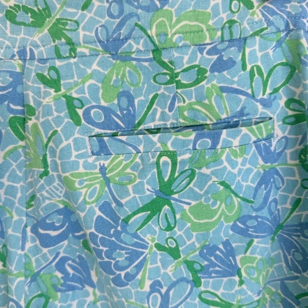 Lilly Pulitzer Linen Pants Wide Leg Palm Beach Fit Blue Green Dragonfly print - Picture 6 of 9